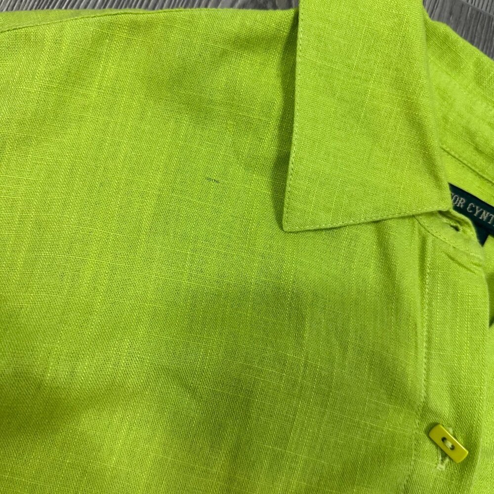 For Cynthia Green Linen Blend Tunic L Asymmetrical Button Down‎ - Picture 3 of 7